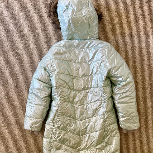 Land's End Girls Winter Fleece Lined Down Alternative ThermoPlume Coat, Mint - Picture 3 of 7